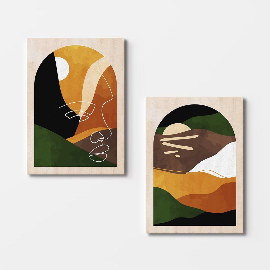 Falikép szett, 2 db, absztrakt arc mintával, aranysárga - sötétzöld - fekete, 50x70 cm - Butopêa termék 2. képe